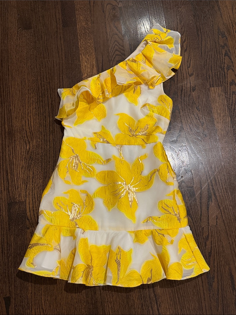 Milly Yellow Floral One-Shoulder Ruffle Dress